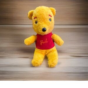Vintage 1960s 11” Plush Winnie The Pooh Red Screen Printed Shirt Walt Disney